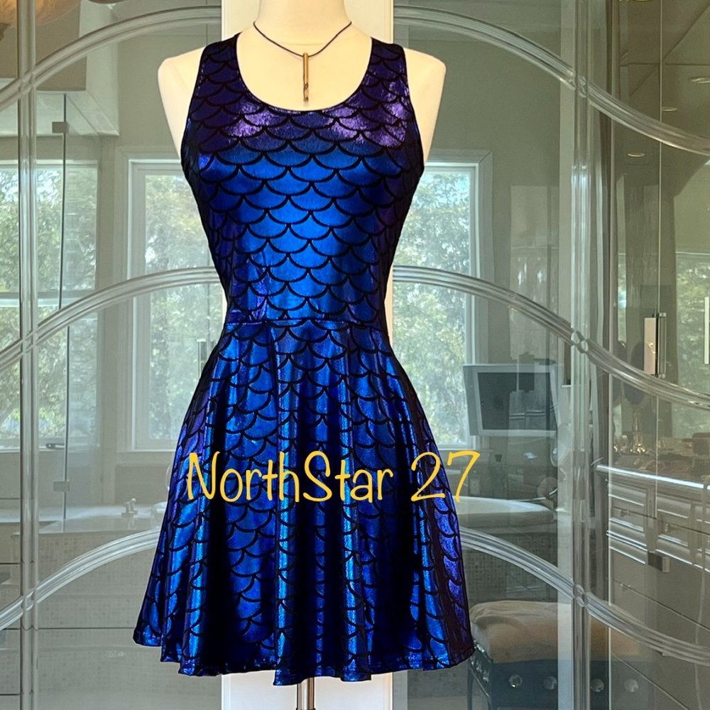 Plus And Regular Size Holograph Shiny Mermaid Scale Skater Mini Dress